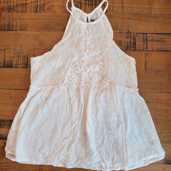 AMERICAN EAGLE Lace Button-Down Back Cream Halter Tank Top Shirt Boho XS - Picture 1 of 9